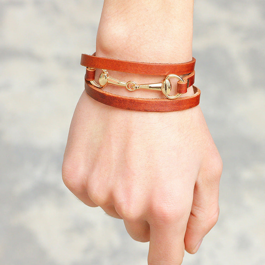 Leather Wrap Snaffle Bit Bracelet