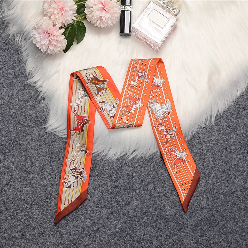 Nina Orange Twilly Skinny Scarf