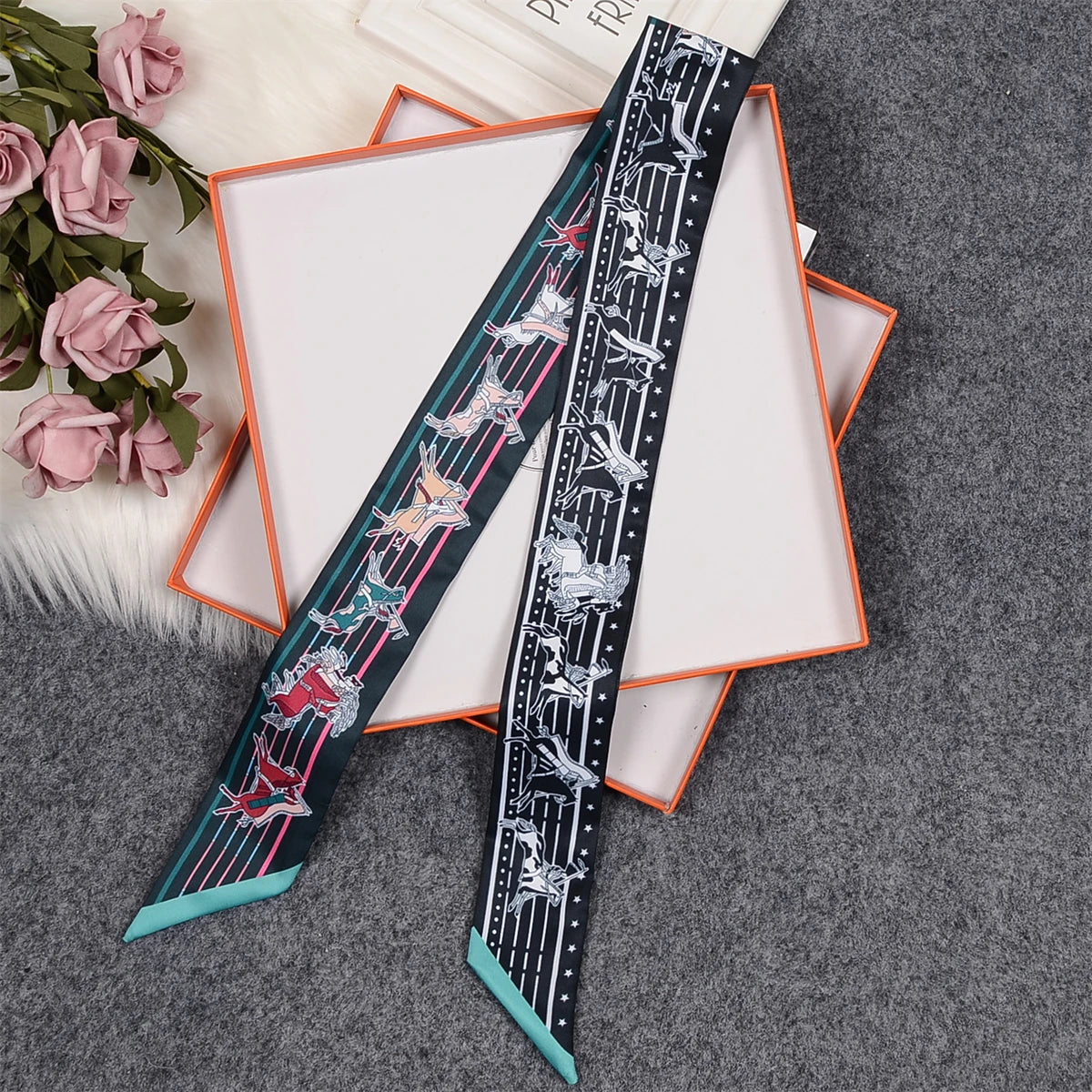Nina Black Twilly Skinny Scarf