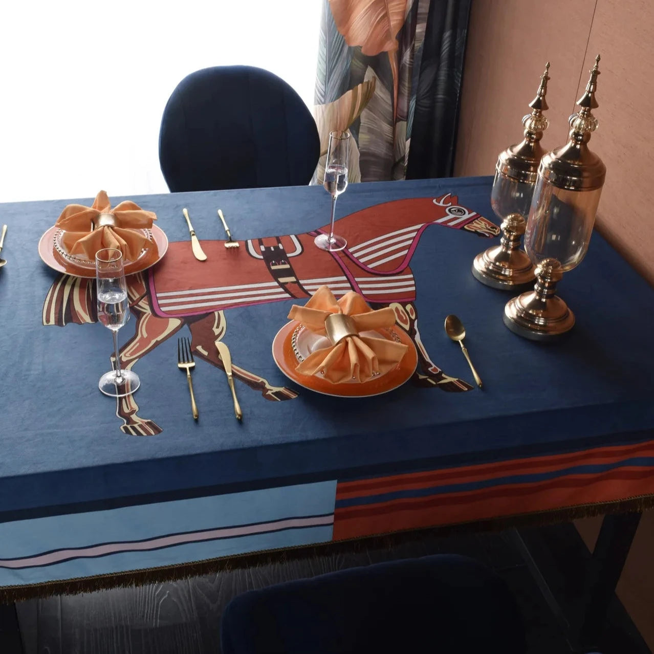 Botticino Horse Print Velvet Tablecloth