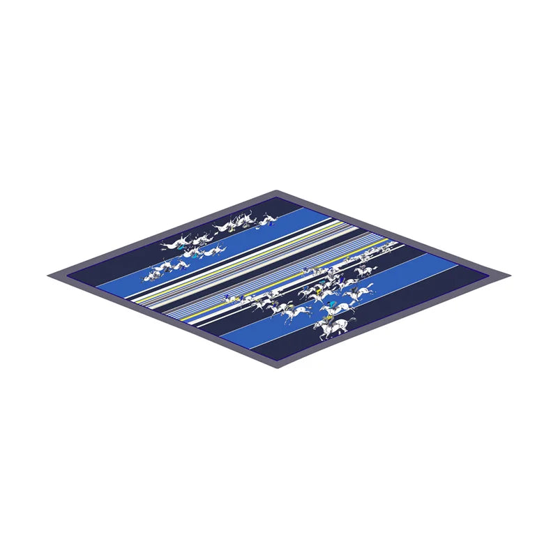 Horse Race Blue Silk Diamond Scarf