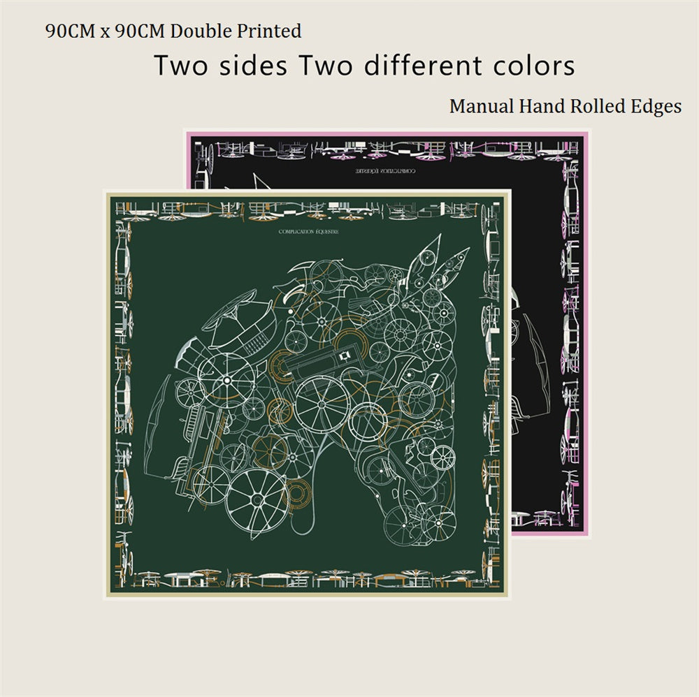 Horse Head Green & Black Double Print Scarf / 90cm