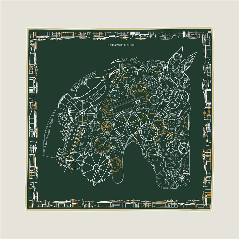 Horse Head Green & Black Double Print Scarf / 90cm