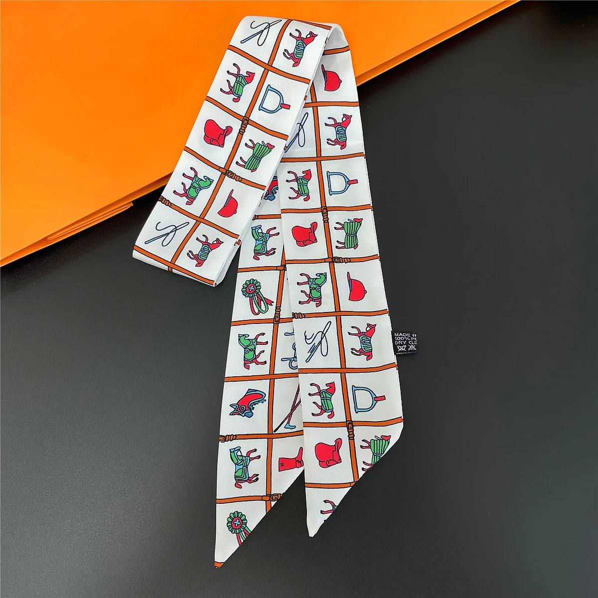 Nada White & Red Twilly Skinny Scarf