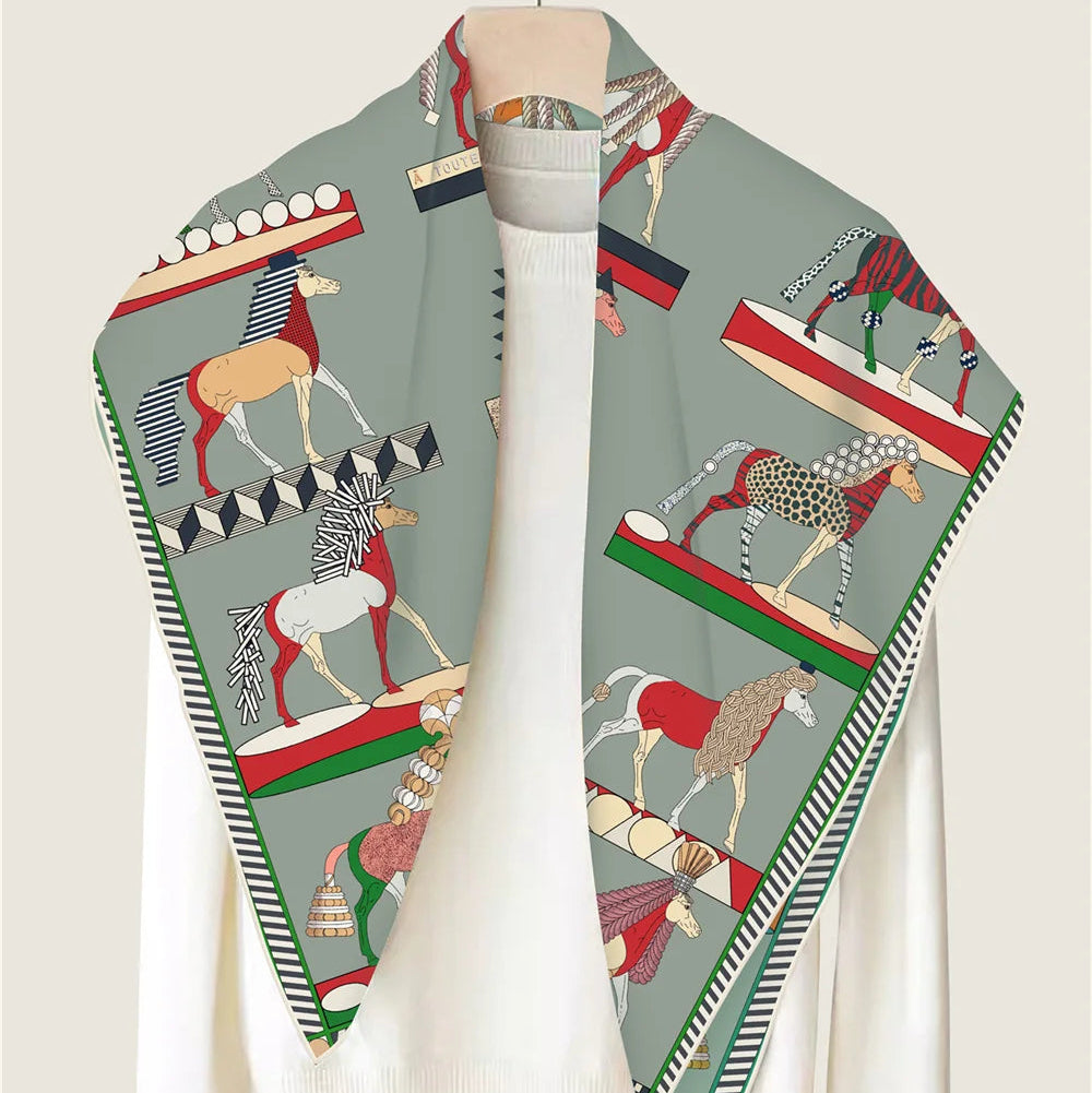 Horse Mane Green Double Print Scarf / 90cm