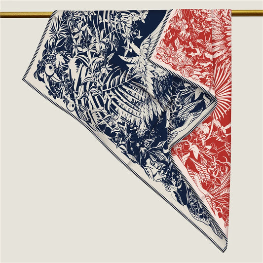 Tropical Garden Navy & Red Double Print Scarf / 90cm