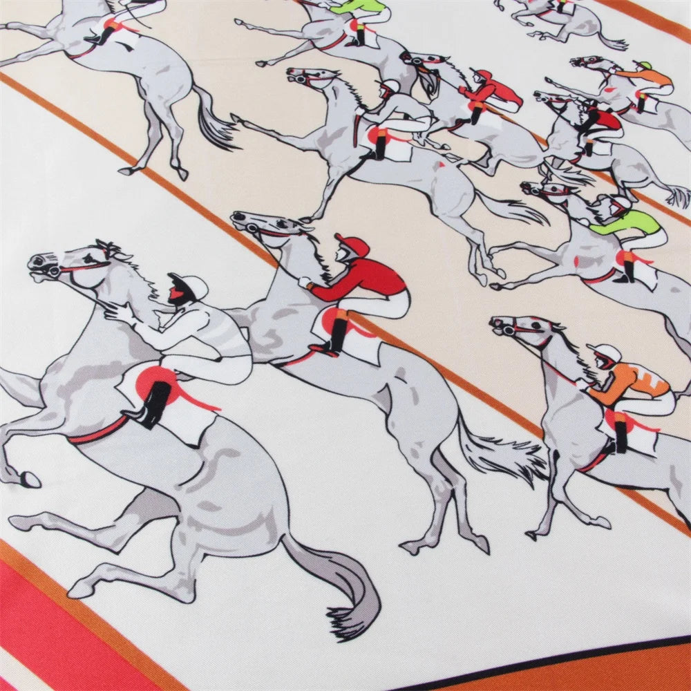 Horse Race Khaki Silk Scarf / 90cm