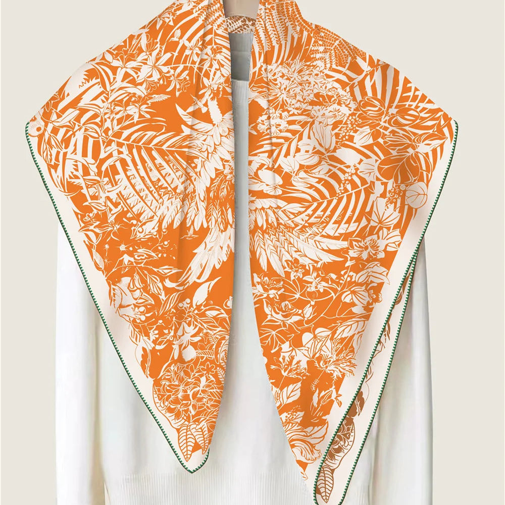 Tropical Garden Orange & Brown Double Print Scarf / 90cm