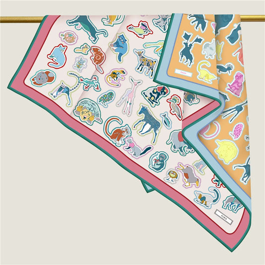 Animals White & Orange Double Print Scarf / 90cm