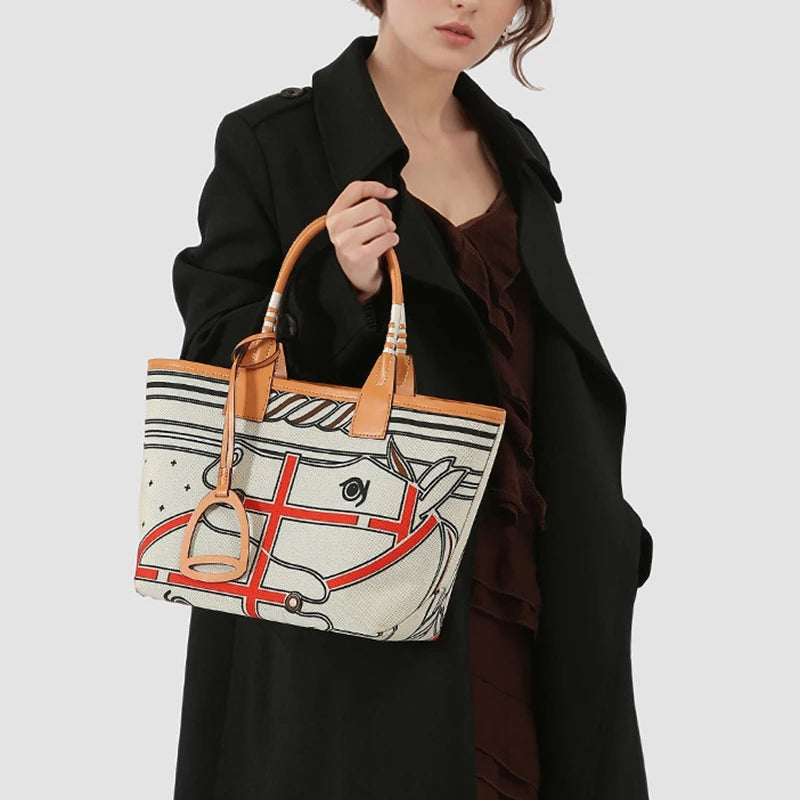 Stella Small Canvas & Leather Tote Bag / Horse Beige