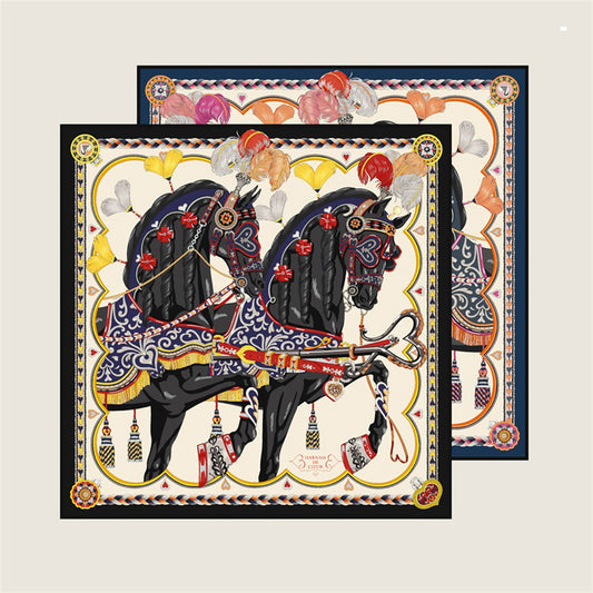 Two Horses Black Double Print Scarf / 90cm