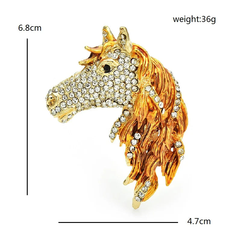 Crystal Horse Head Brooch (Brown)