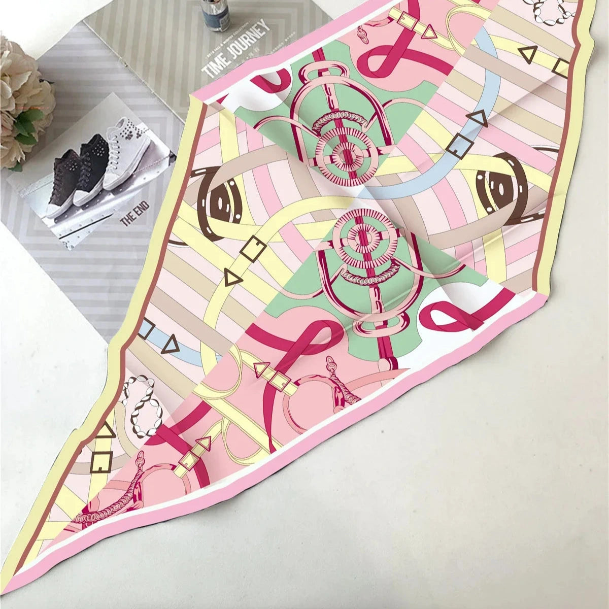 Reins Pink Silk Diamond Scarf
