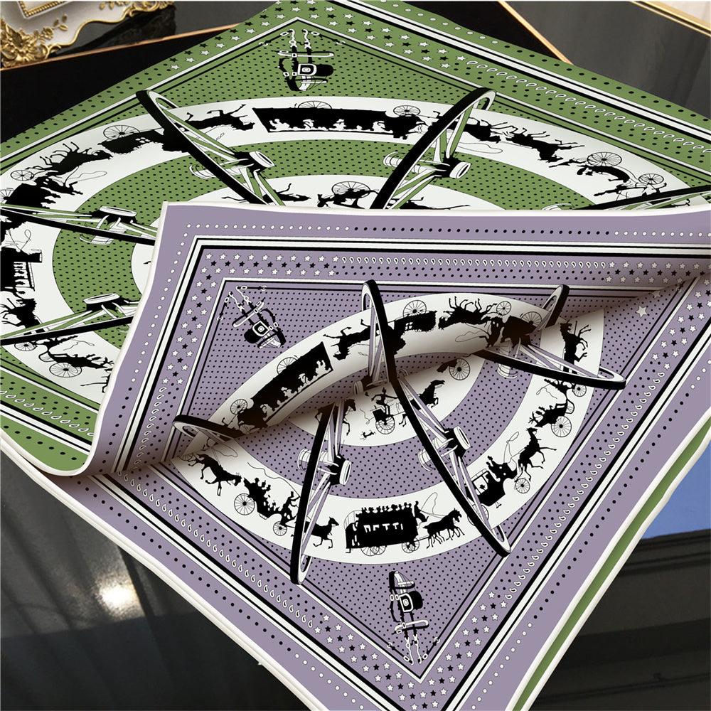 Carriage Circle Green Double Print Scarf / 90cm