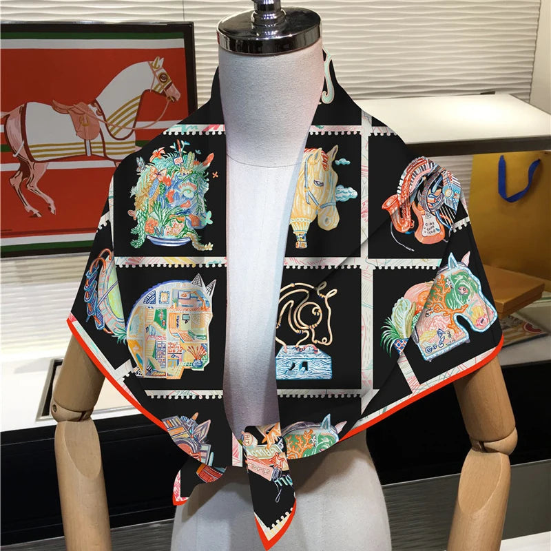Gioia Black Silk Scarf / 90cm