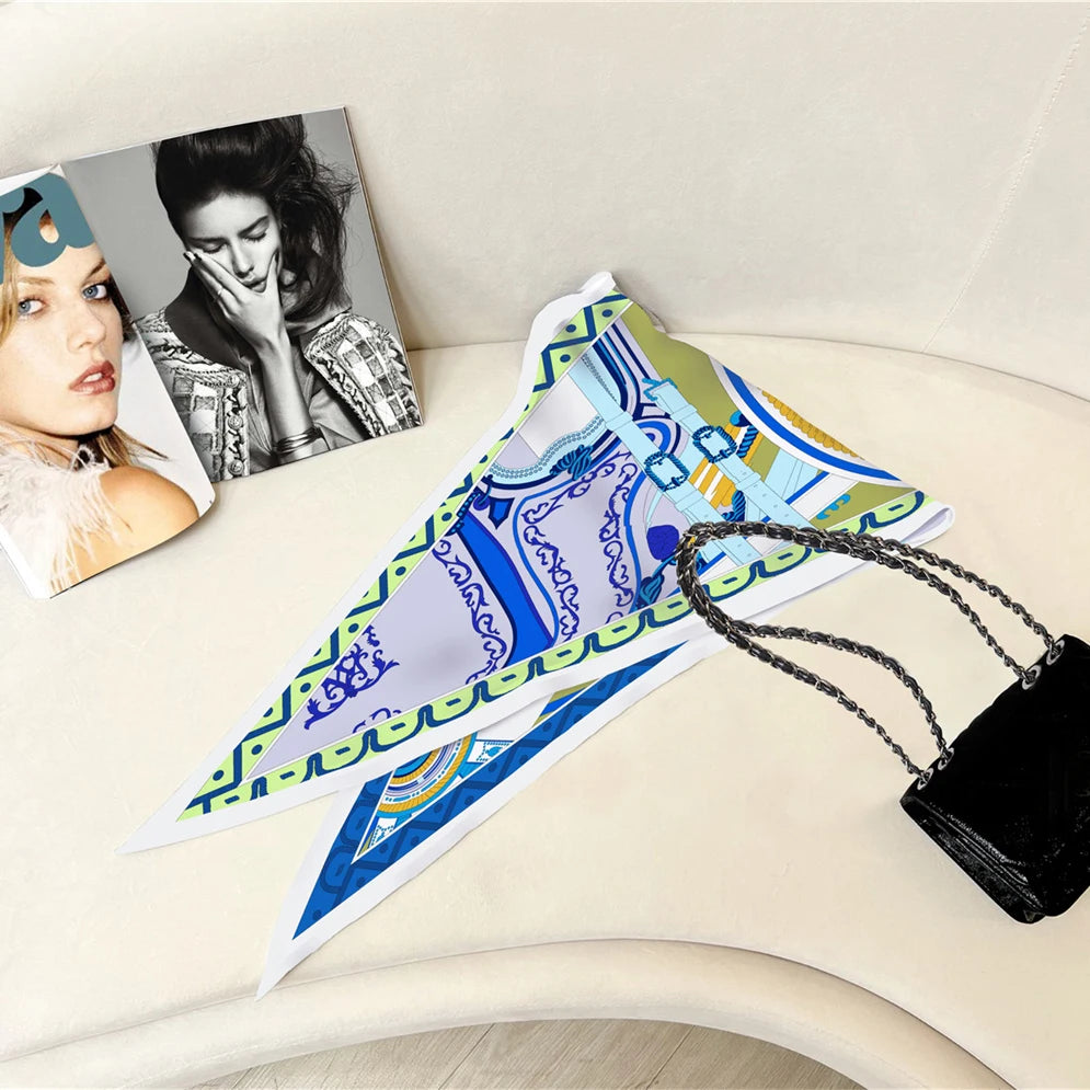 Carriage Wheel Blue Silk Diamond Scarf