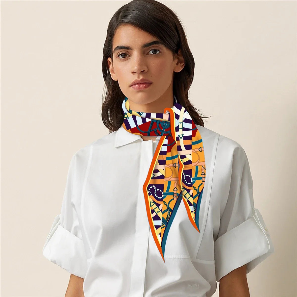 Reins Orange Silk Diamond Scarf