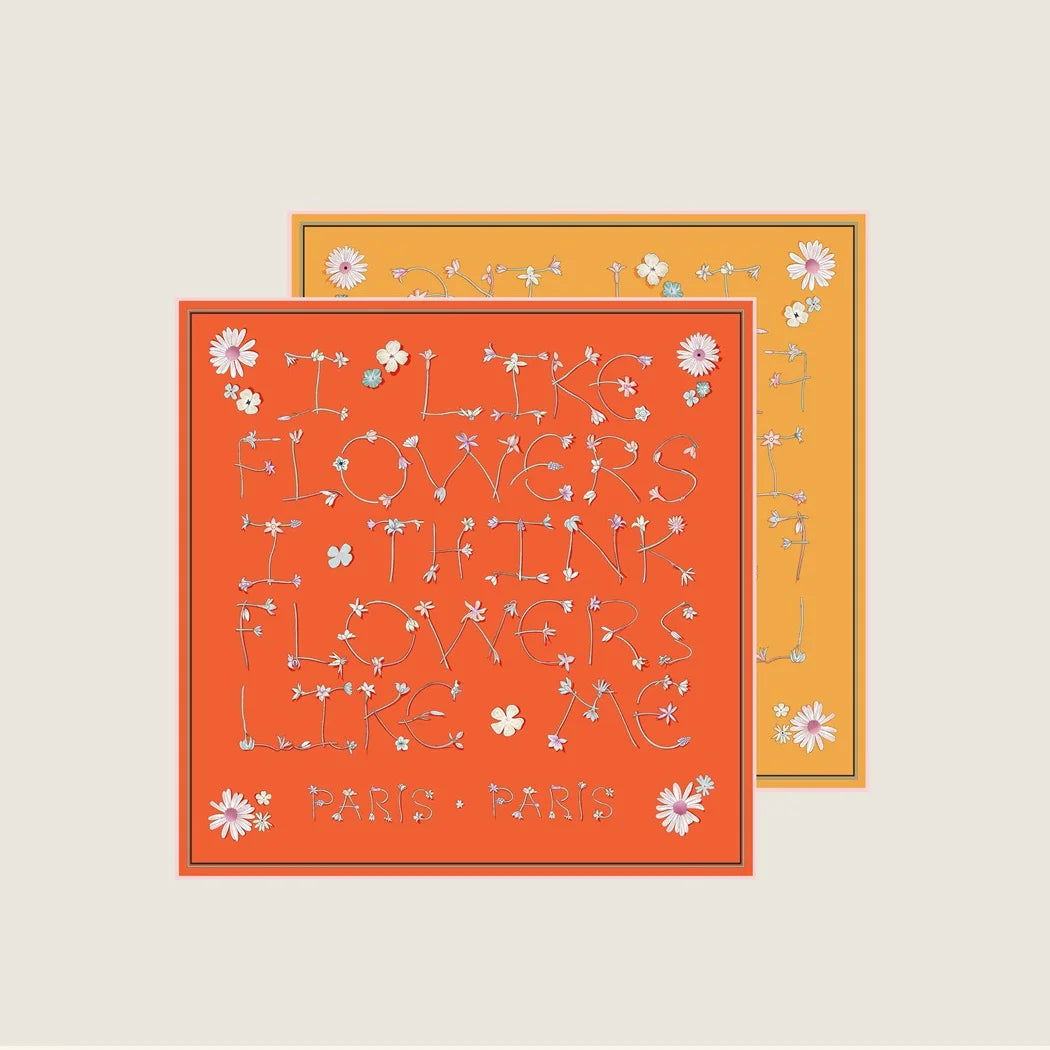 Flowers Orange Double Print Scarf / 70cm