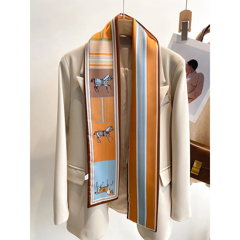 Tulay Brown Long Twilly Scarf