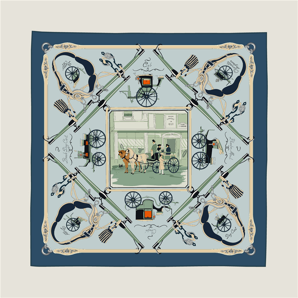 Carriage Blue & Green Double Print Scarf / 90cm
