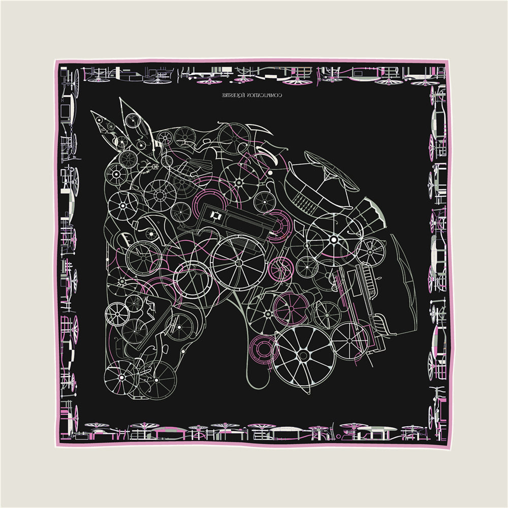 Horse Head Green & Black Double Print Scarf / 90cm