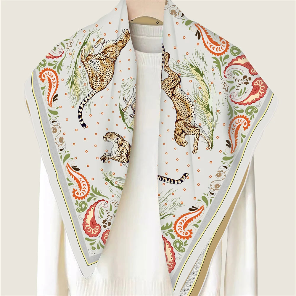 Leopard Gray Double Print Scarf / 90cm