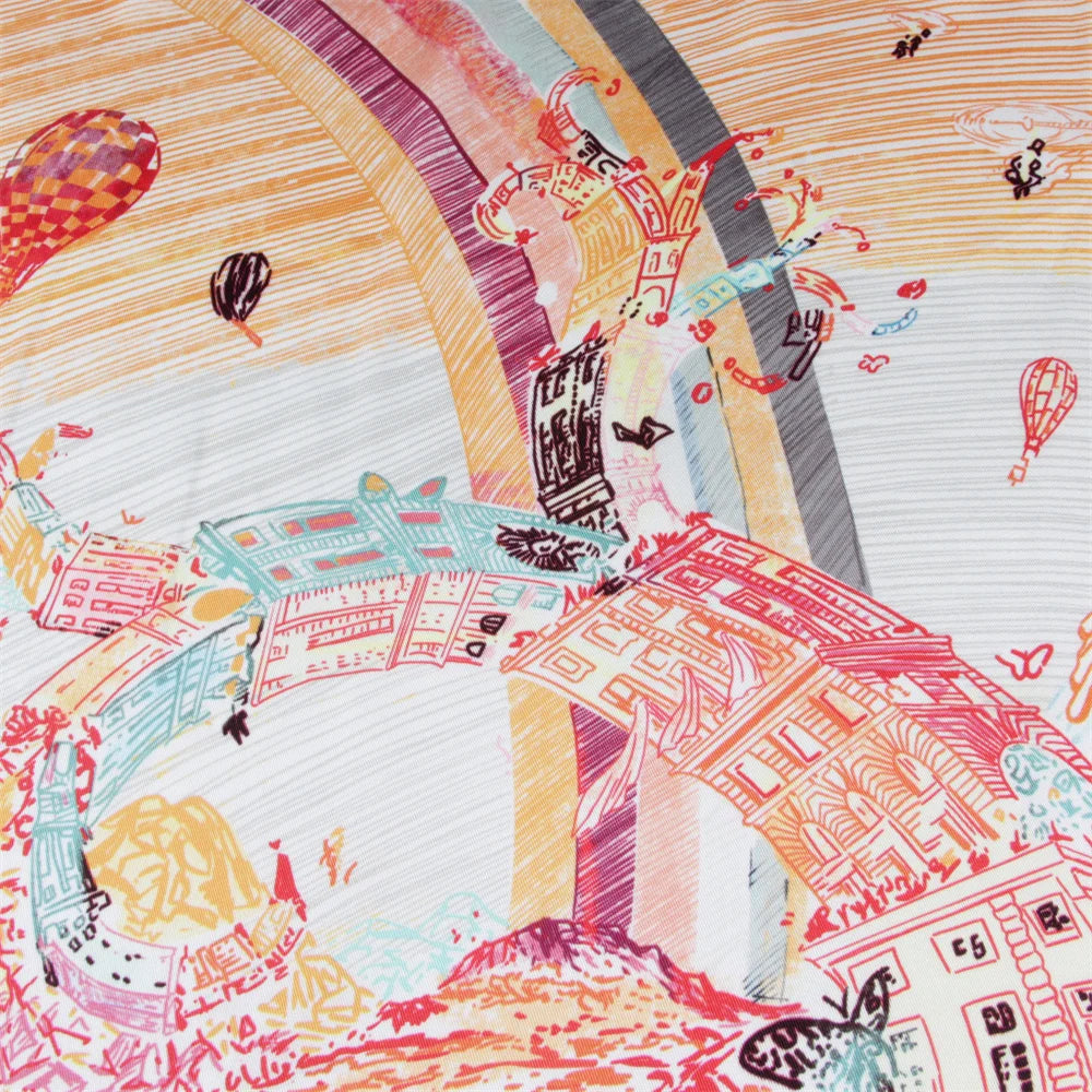 Foreast City Orange Silk Scarf / 90cm