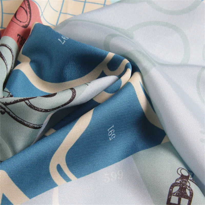 Geometric Saddle Blue Silk Scarf / 90cm