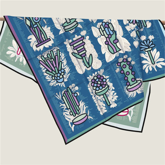 Plant Catalog Blue Double Print Scarf / 90cm