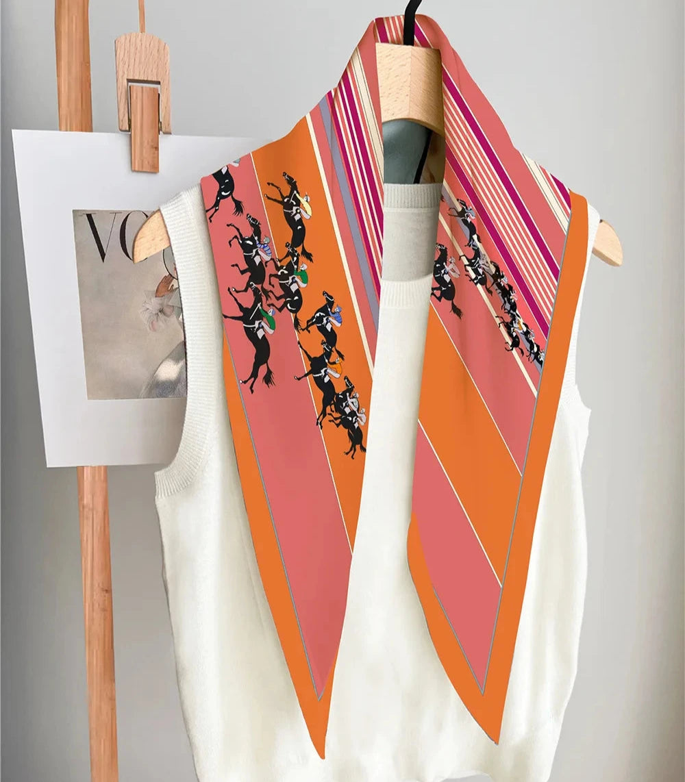 Horse Race Orange Silk Diamond Scarf