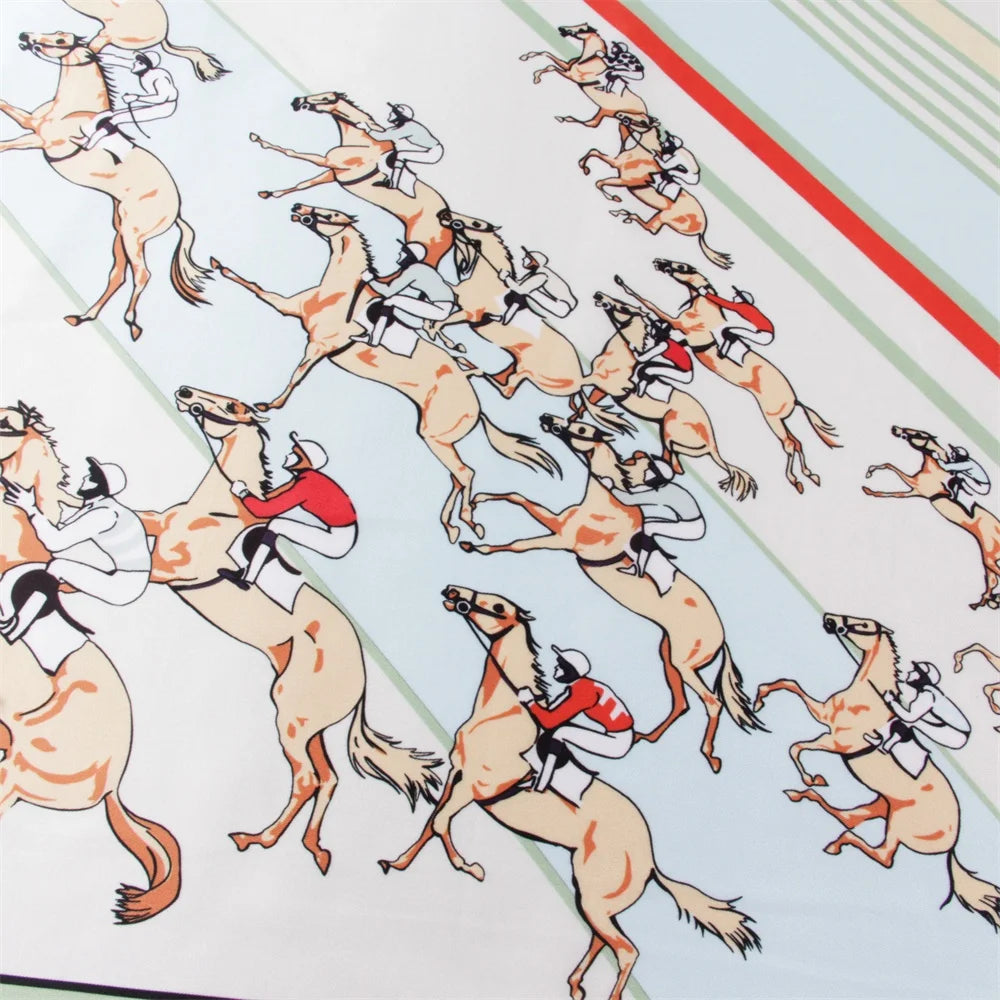 Horse Race Green Silk Scarf / 90cm