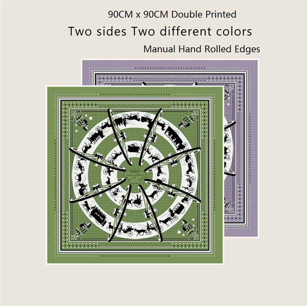 Carriage Circle Green Double Print Scarf / 90cm