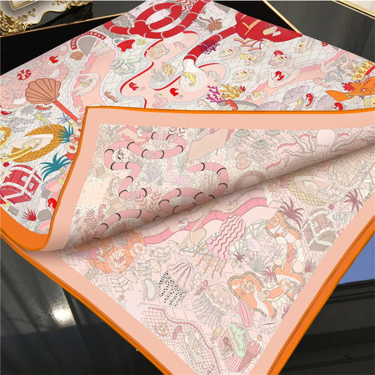 Ocean Park Orange Double Print Scarf / 90cm