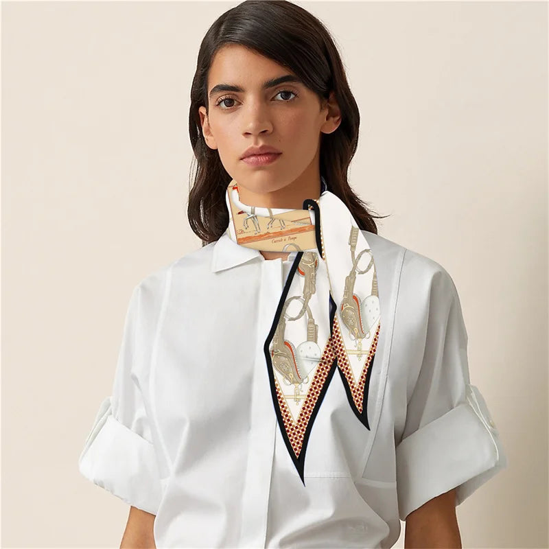 Carriage & Saddle Beige Silk Diamond Scarf