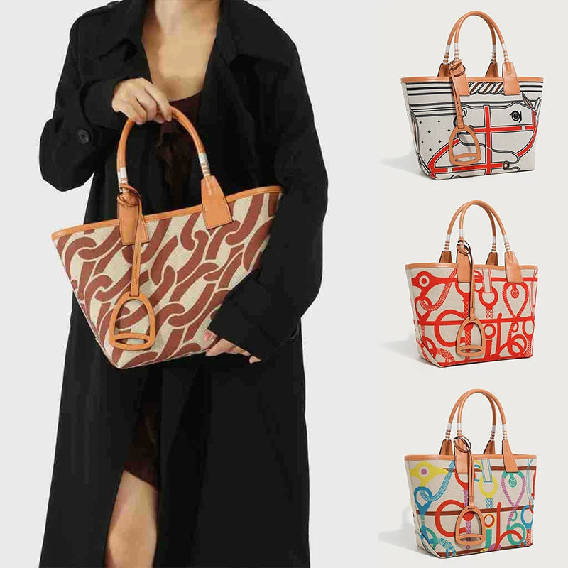 Stella Small Canvas & Leather Tote Bag / Colorful