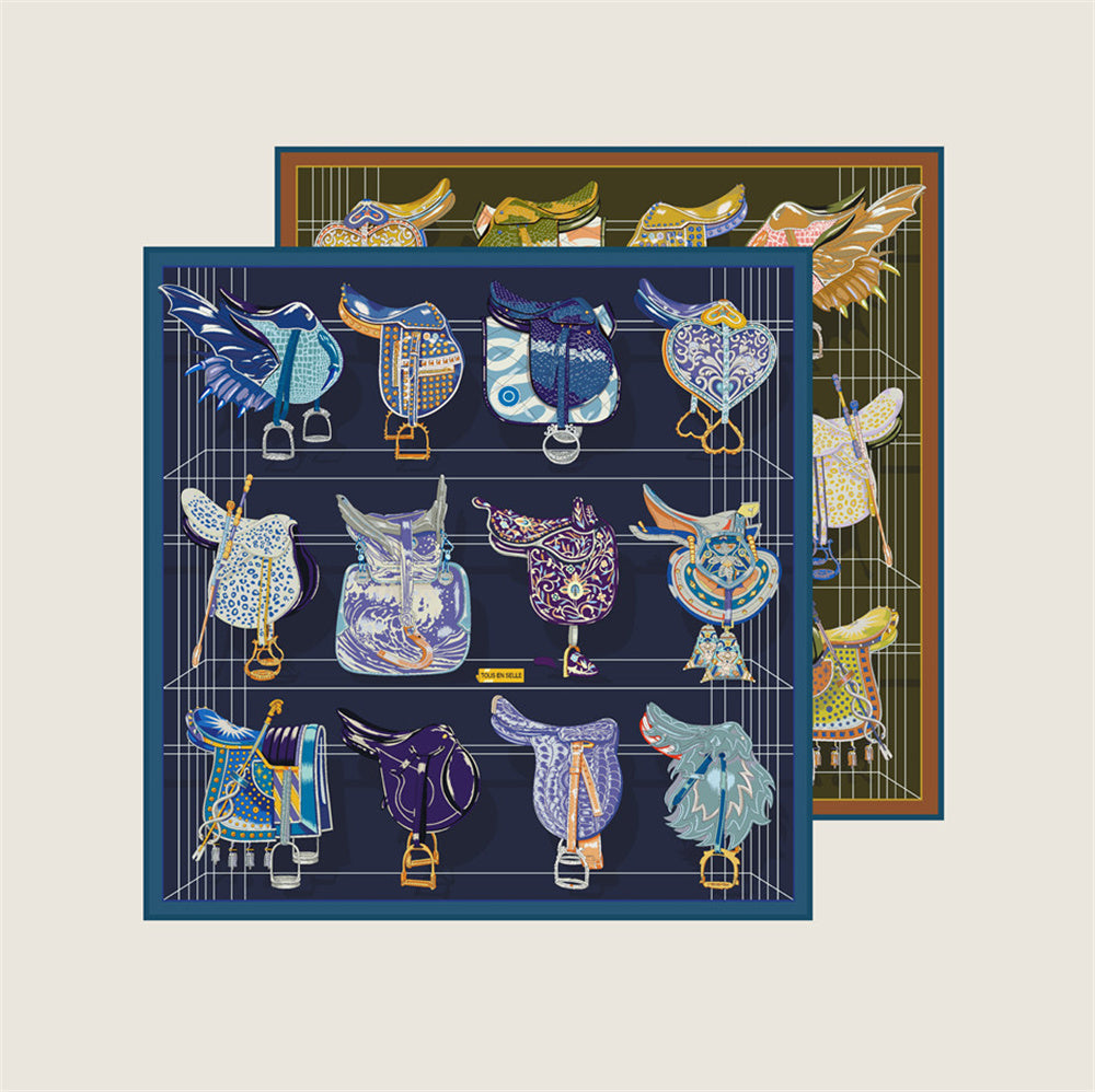 Saddle World Navy Double Print Scarf / 90cm