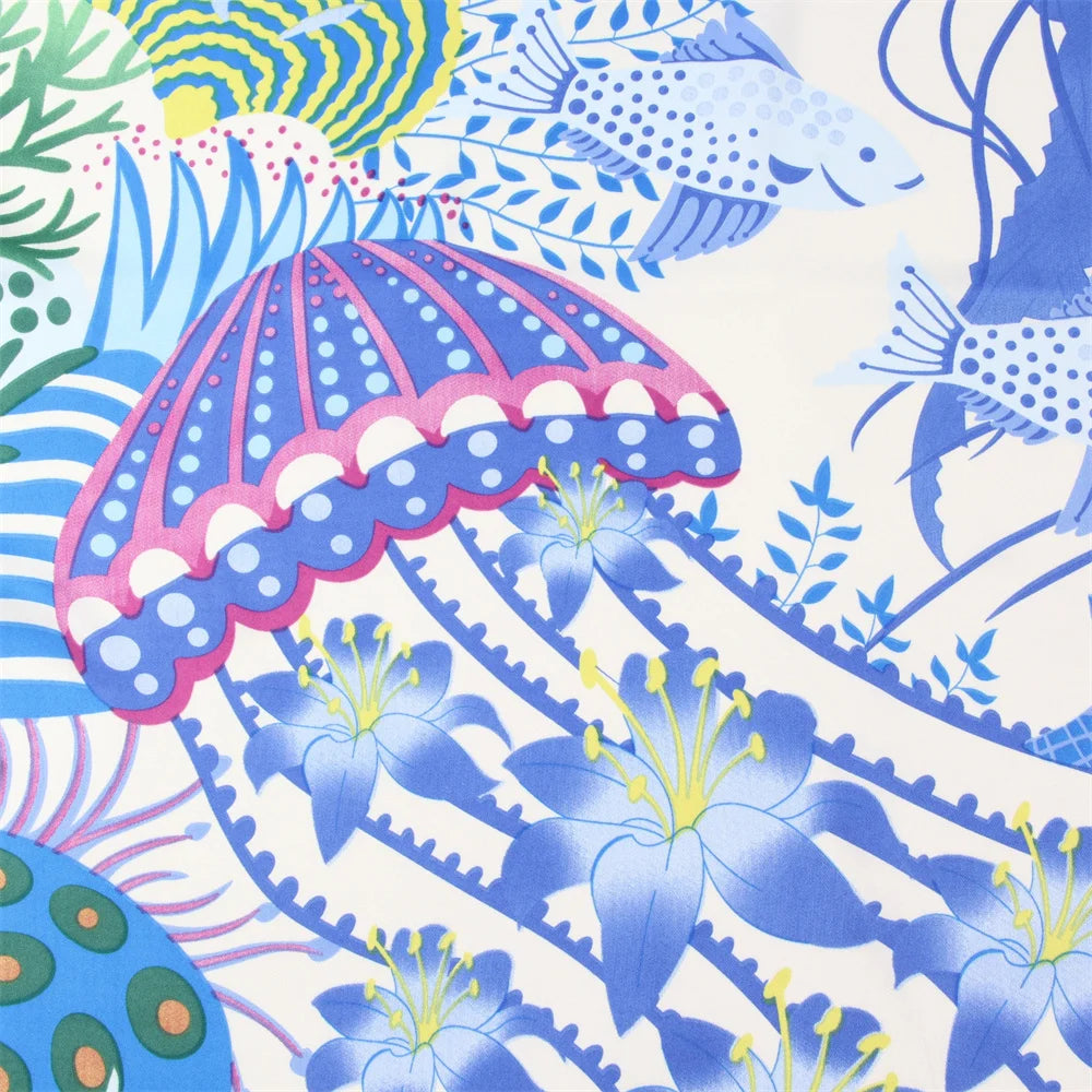 Ocean World Blue Silk Scarf / 130cm