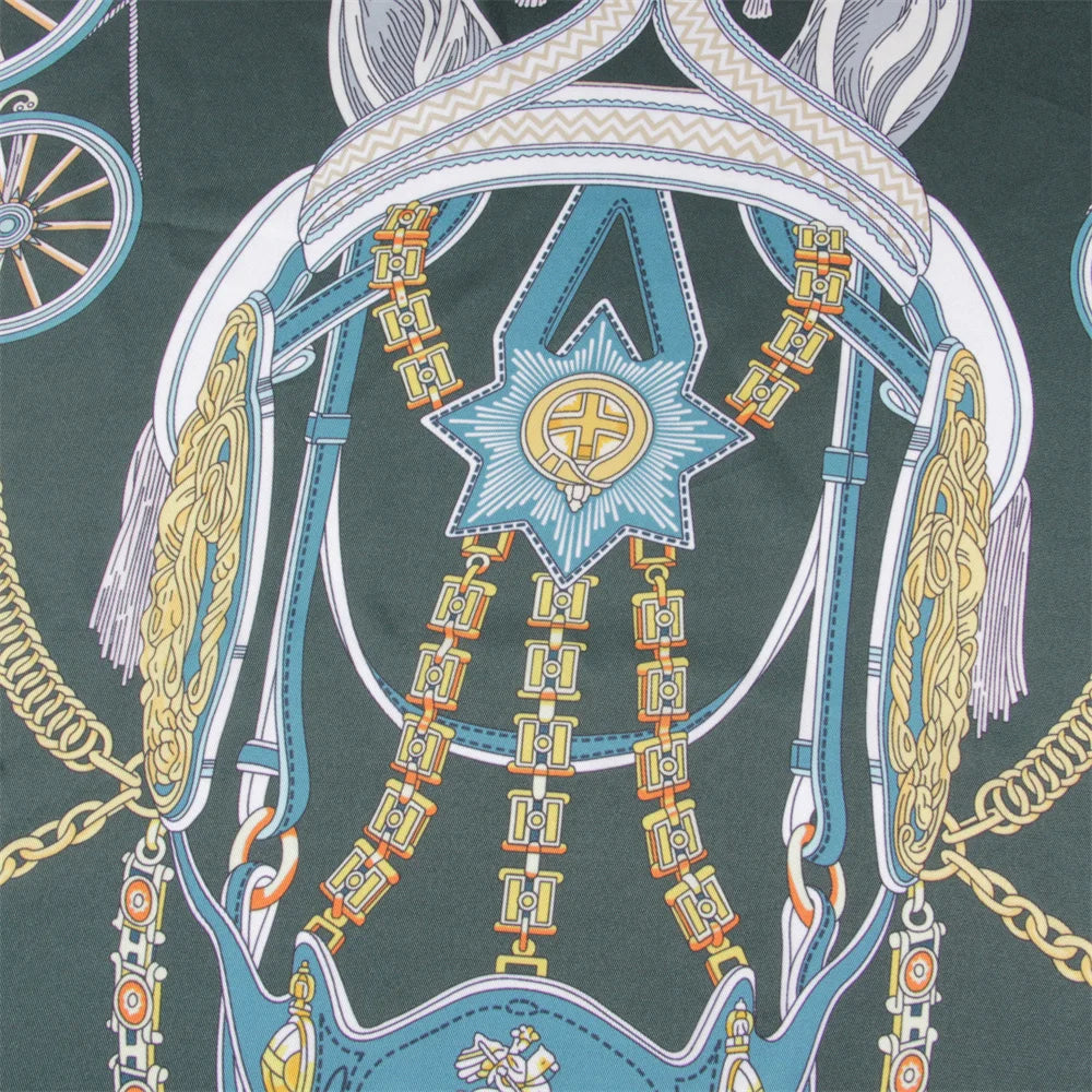 Horse Carriage Green Silk Scarf / 90cm