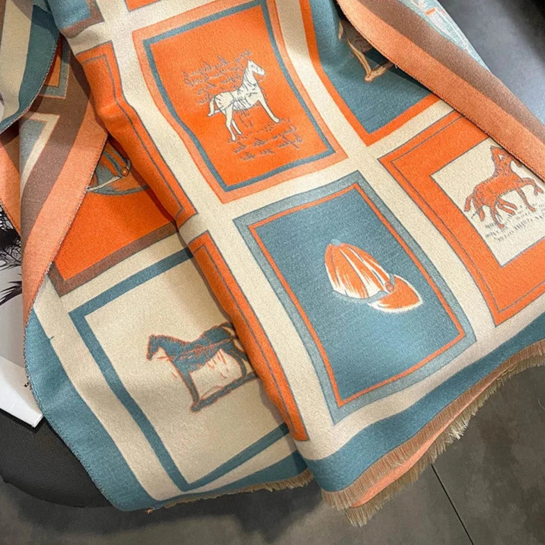 Gaelle Pashmina Scarf Orange & Blue
