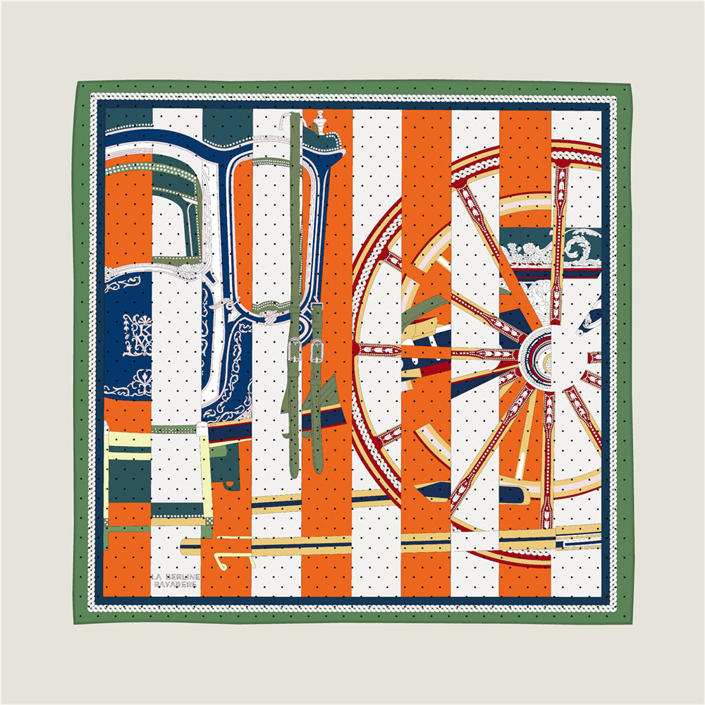 Wheel Stripes Orange & Blue Double Print Scarf / 90cm