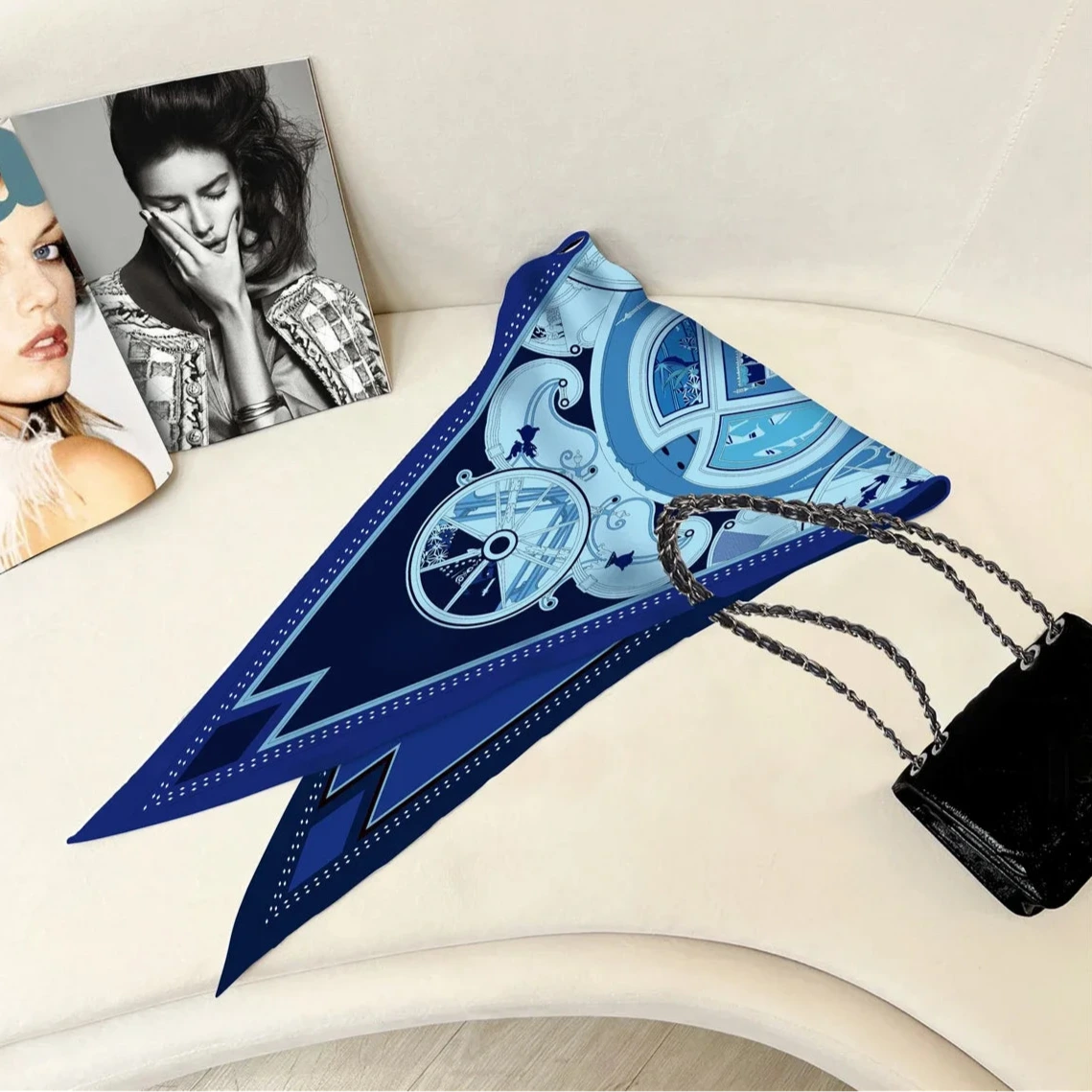 Wheel Blue Silk Diamond Scarf