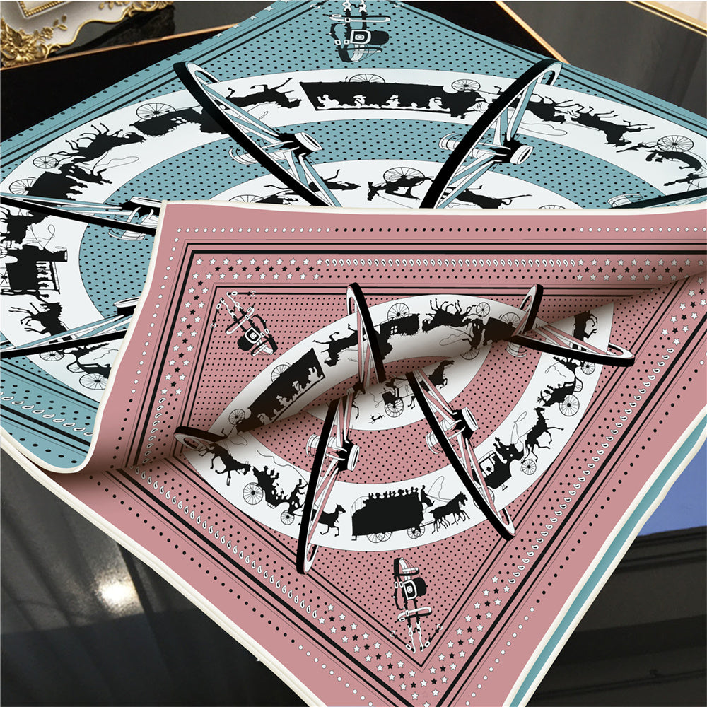 Carriage Circle Blue Double Print Scarf / 90cm