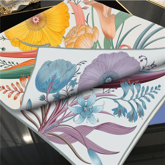 Flowers White & Gray Double Print Scarf / 90cm