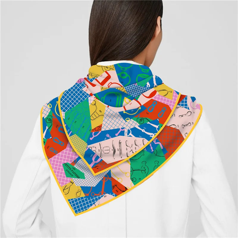 Geometric Saddle Red Silk Scarf / 90cm