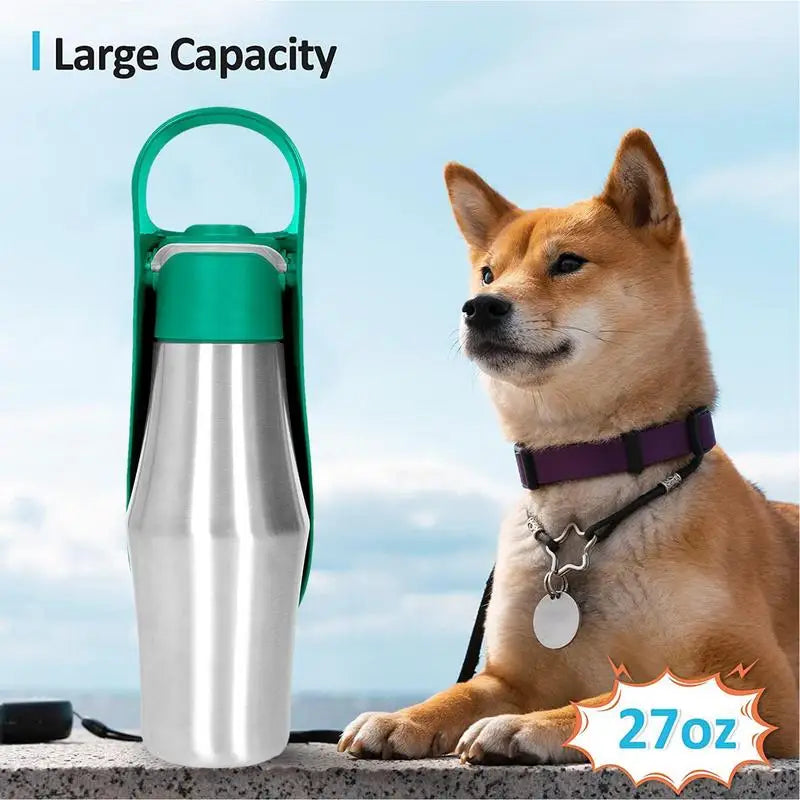 Insulated Dog Water Bottle | Stainless Steel | Portable & Foldable | Leak-Proof | 27oz/750ml