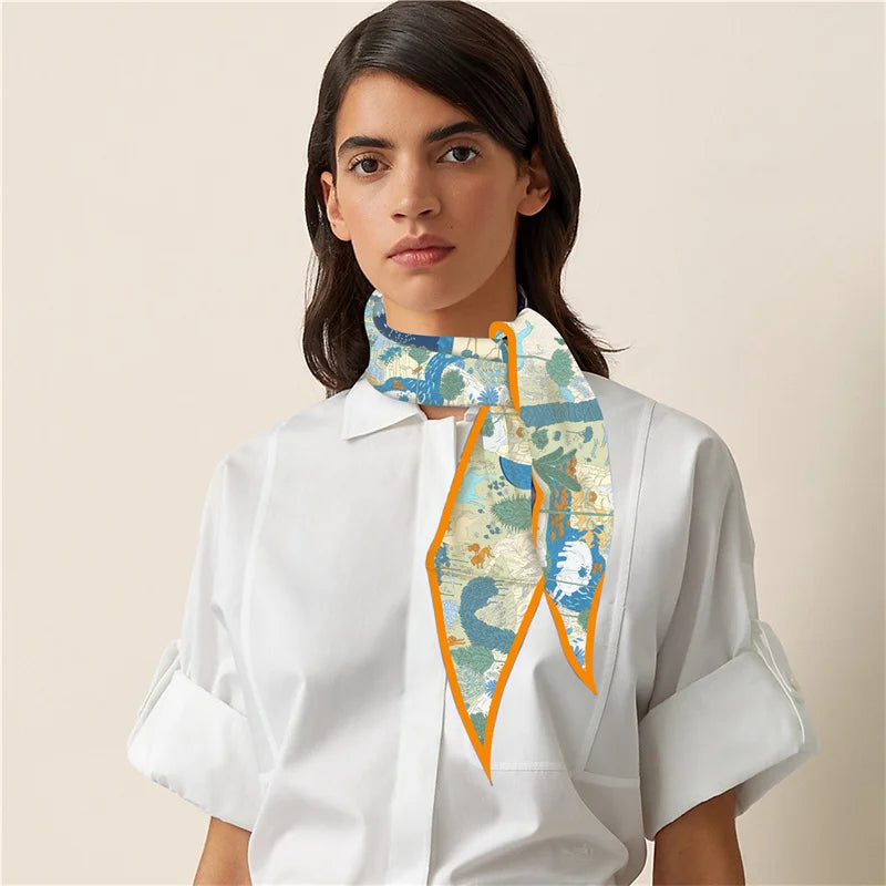 Horses Forest Blue Silk Diamond Scarf