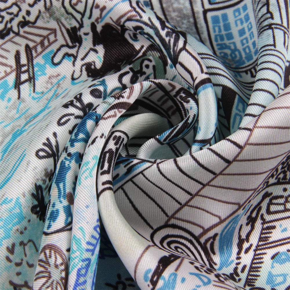 Foreast City Blue Silk Scarf / 90cm