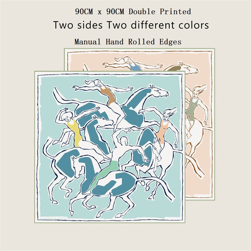 Horse Dancer Blue Double Print Scarf / 90cm