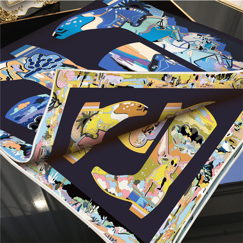 Boots Blue & Yellow Double Print Scarf / 90cm