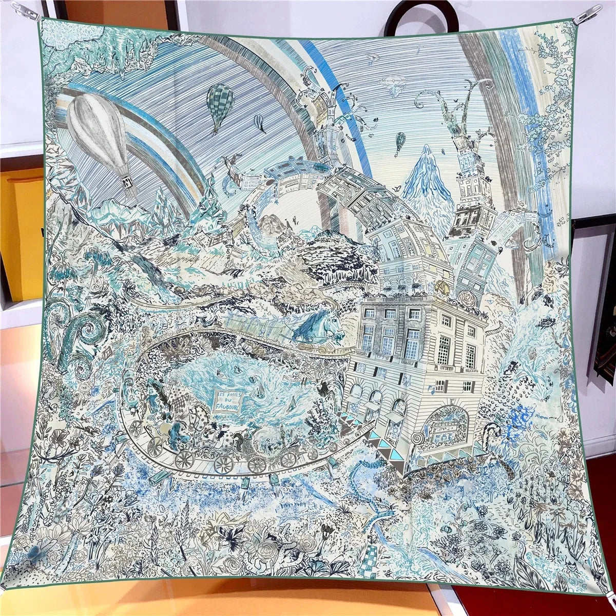 Foreast City Blue Silk Scarf / 90cm
